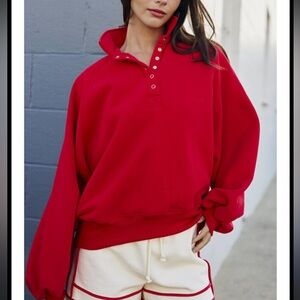 PAPER MOON Piper Snap Button Collar Red Sweatshirt